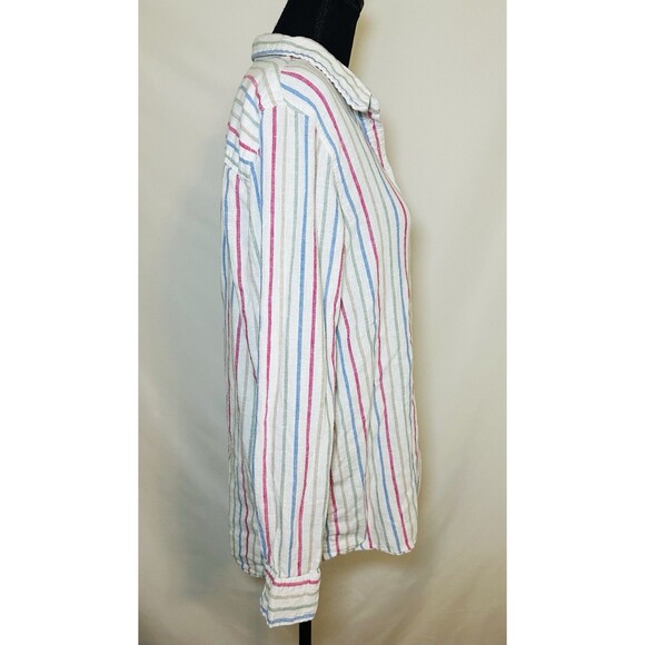 GAP Multi-Color Stripe Linen Blend Long Sleeve Button Up Shirt Top Women's LARGE - Picture 4 of 11
